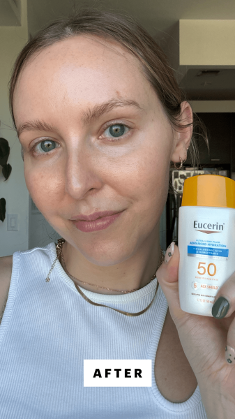 Kinonen after applying the Eucerin Ultra LightFluid Advanced Hydration Sunscreen SPF 50